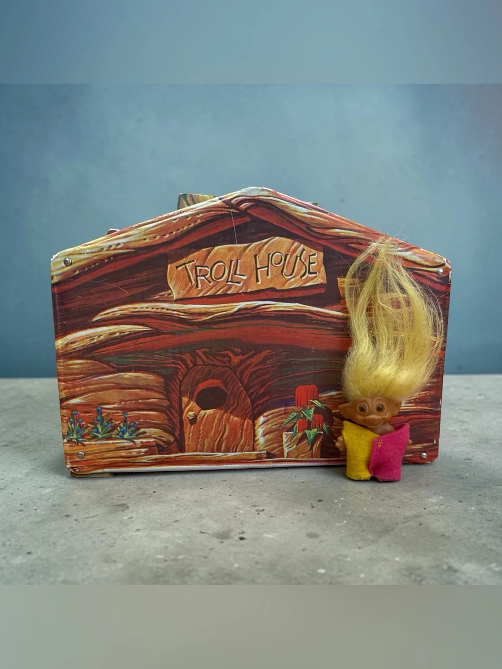 Vintage 1960s Trolls Carrying Case Play House with Doll Damaged Handle
